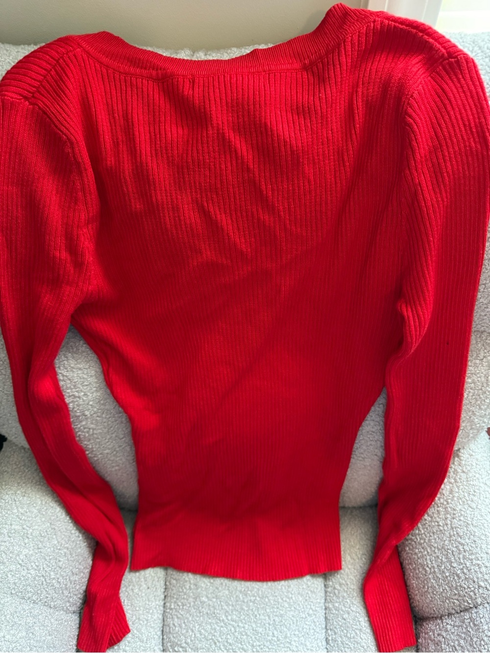 Red Ribbed V-Neck Sweater - Picture 3 of 3